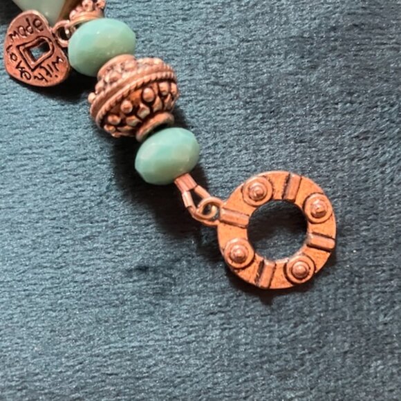 Turquoise Stone and .925 Silver Beaded Bracelet with Hope, Made With Love Charms - Picture 3 of 5